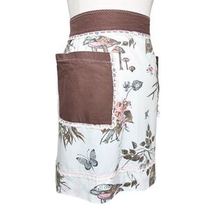 Vintage Handmade Mushroom Butterflies Birds Nest Print Half Apron With Pockets